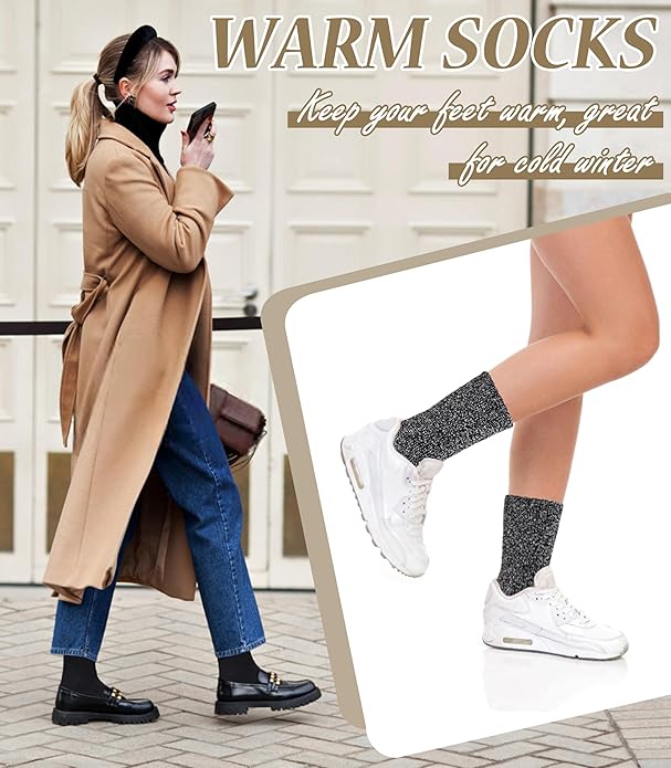 FNOVCO Wool Socks for Women Winter Warm Hiking Boot Thick Thermal Cozy Crew Socks 5 Pairs
