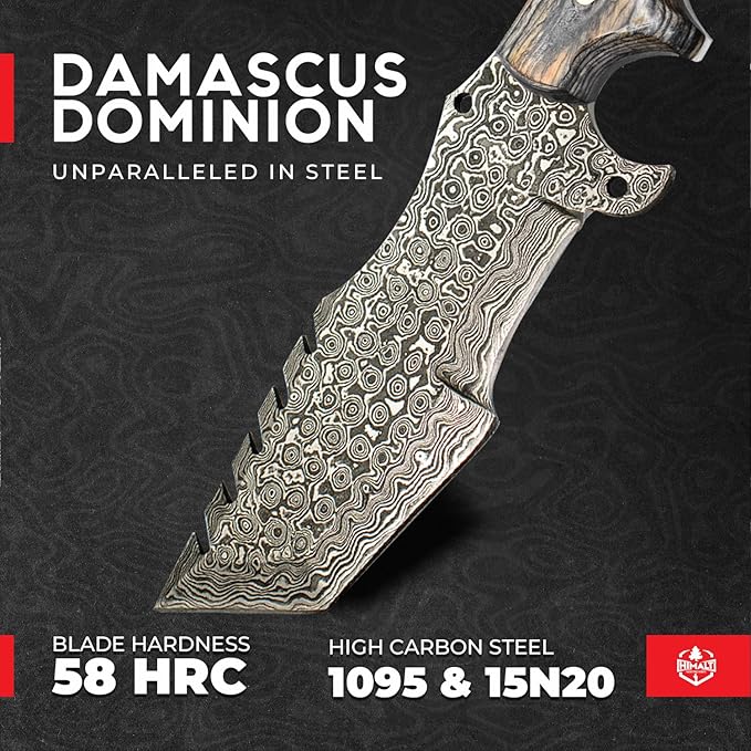 Handmade 10.5” Damascus knife- Fixed Blade Hunting Knife with Sheath-Pakka Wood Handle-Bushcraft knife-Survival Knife-Camping knife- Ideal For EDC, skinning, Camping, Outdoor-Best Hunting Knives For Men.