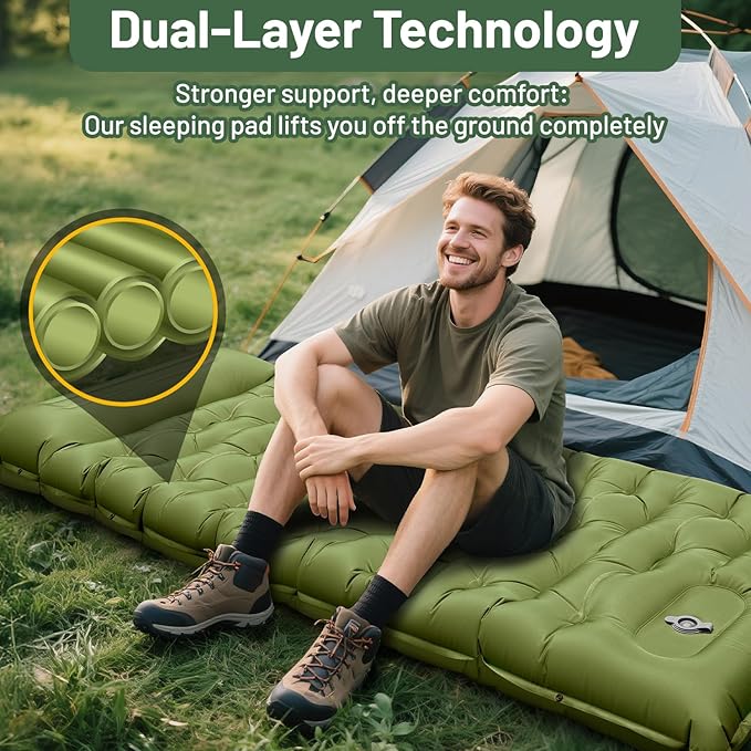 Sleeping Pad for Camping, 6" Extra Thick Camping Sleeping Pad with Pillows & Built-in Foot Pump, Ultralight Inflatable Sleeping Pads Compact for Travel Tent Hiking Camping Backpacking Car Camp Gear