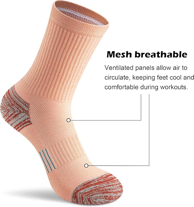 Gonii Women Athletic Crew Socks 5-6 Pairs - Comfort & Cushioned for Running, Hiking, Sports Arch Compression Socks