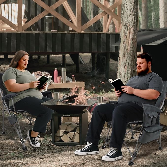 Heated Camping Chairs Adults Folding: Oversized Foldable Outdoor Chair for Outsides with Cup Holder – Heavy Duty Heating Portable Chair Sports Fishing Soccer Lawn Camping Furniture (Grey, Oversized)