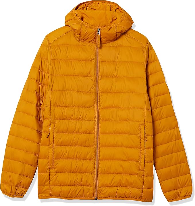 Amazon Essentials Men's Lightweight Water-Resistant Packable Hooded Puffer Jacket
