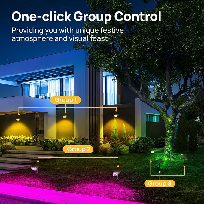 Linkind Smart Solar Lights Outdoor SL5 with Motion Sensor, APP Control Color Changing Spot Lights Outdoor, Halloween Decorations, IP65 Landscape Lighting for Yard, Garden (4 Pack with hub)