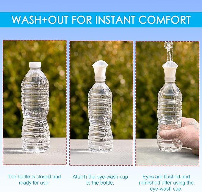 WASH+OUT Eye Wash Cup Kit – Portable Eyewash Cup and Eye Rinse Solution Accessory – Emergency Eye Wash Cup for Eye Care, First Aid Kit, Clear Eyes Flush, Eyewash Cups Disposable - 10 Pack