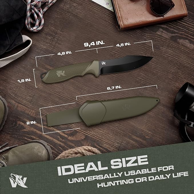WOLF-I Full Tang Survival Knife with Sheath - Stylish Tactical Fixed Blade - Made of D2 Steel - Bushcraft and Camping Knife Survival - Perfect EDC Outdoor Knife with TPE Handle