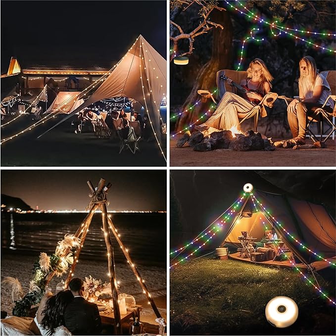 Camping Lights String,Outdoor String Lights with 5 Lighting Modes,Quick 30s Recovery,Durable and Waterproof,USB Charging-Portable Camping Lights for Camping,Yard,and Hiking(2PACK)