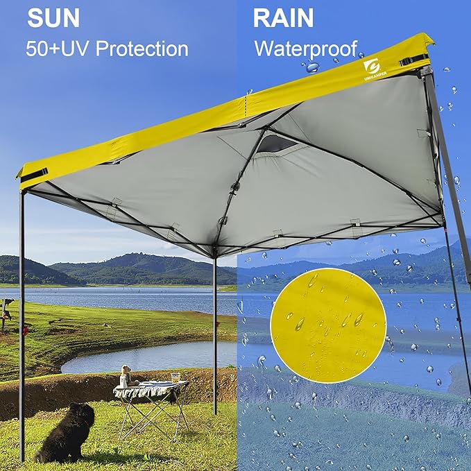 10x10 Pop Up Canopy Replacement Top Cover with Air Vent for Straight Leg Canopy Tent, Waterproof for Outdoor Garden Patio Camping Sun Shade(Top Only) (Yellow, 1)