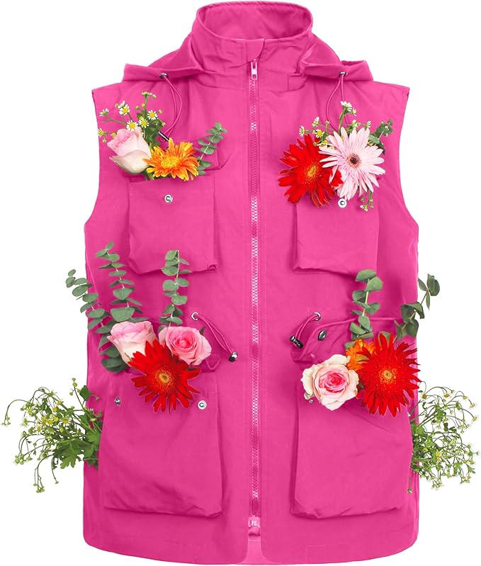 PESION Womens Packable Military Utility Vests Outerwear Waterproof Windbreaker Jacket Cargo Vest with Removable Hood