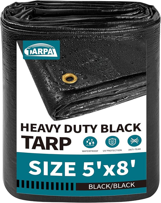 TARPAL 5x8ft tarp Black tarps 14mil Heavy Duty tarp Small Tarps,Water and UV Protection,for Outdoor Furniture Covers Waterproof,Awnings,Roofs,Tents,Pool Cover,Shade Cloth for Garden