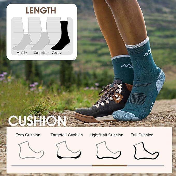 innotree 3 Pack Men's Merino Wool Hiking Socks, Micro Crew Cushioned Hiking Walking Thermal Moisture Wicking Trekking Socks
