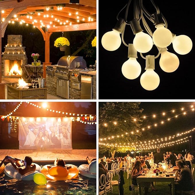 Abeja G40 LED Globe String Lights, 25Ft Outdoor Frosted Patio Lights with 27 Shatterproof Bulbs(2 Spare), Hanging LED String Lights for Outside Backyard Porch Umbrella Bistro Decor, White Wire