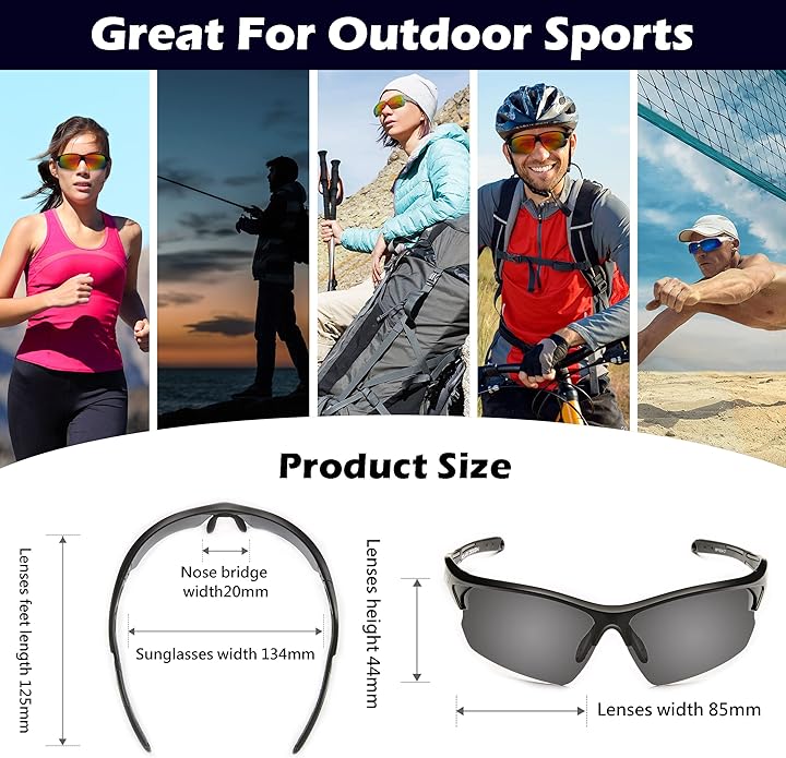 Outdoor Sports Polarized wrap around Cycling Sunglasses for Men & Women TR90 Frame UV Protection for fishing