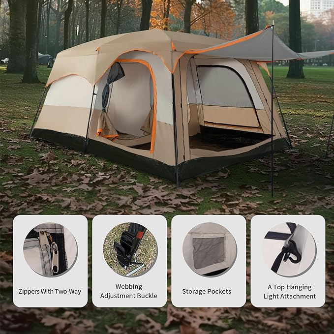 Camping Tent, Easy Setup, 1-2-8-10 Person Waterproof and Portable Tent for Camping Hiking Outdoor