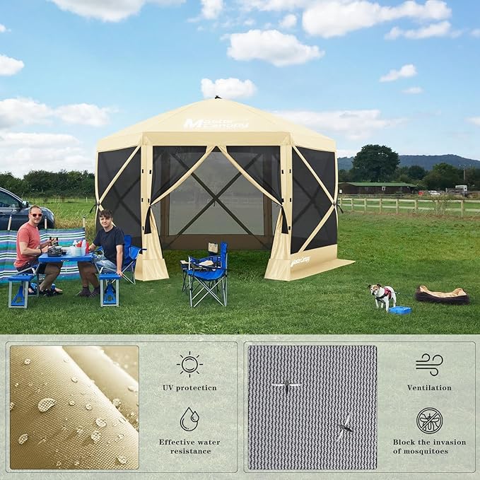 MASTERCANOPY 10x10FT Pop Up Gazebo Screen Tent - Instant Screen House with Netting, Quick Set, Outdoor Canopy Shelter with Carry Bag for Camping, Backyard & Patio (Beige)