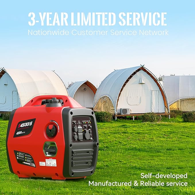 4500W Portable Generator Super Quiet Inverter Generator Ultra Lightweight for Home Backup Outdoor Camping, RV Ready Parallel Capable, Long Run Time, CO Sensor Protect, EPA, ECO Mode