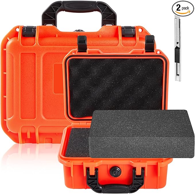 22.4 x 16.1 x 10.2 Inch Waterproof Hard Case with DIY Customizable Foam Insert Portable Protective Case with Knife for Camera Drones Equipments Tools Test Instruments (Reddish Orange)