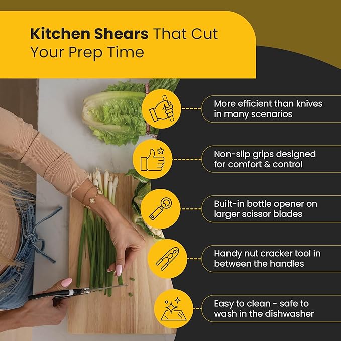 Heavy Duty Kitchen Shears with Knife and Scissor Sharpener Tool - Multipurpose Stainless Steel Scissors for Food - Sharp Food-Grade Kitchen Scissor for Meat, Seafood, Poultry - 4 Piece Set