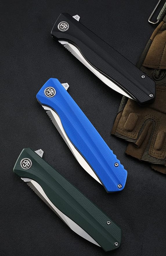 Petrified fish G10 handle D2 steel blade 2CR13 liner ball bearing flipper folding knife camping hunting EDC pocket tool PF818 (Purple, Satin)