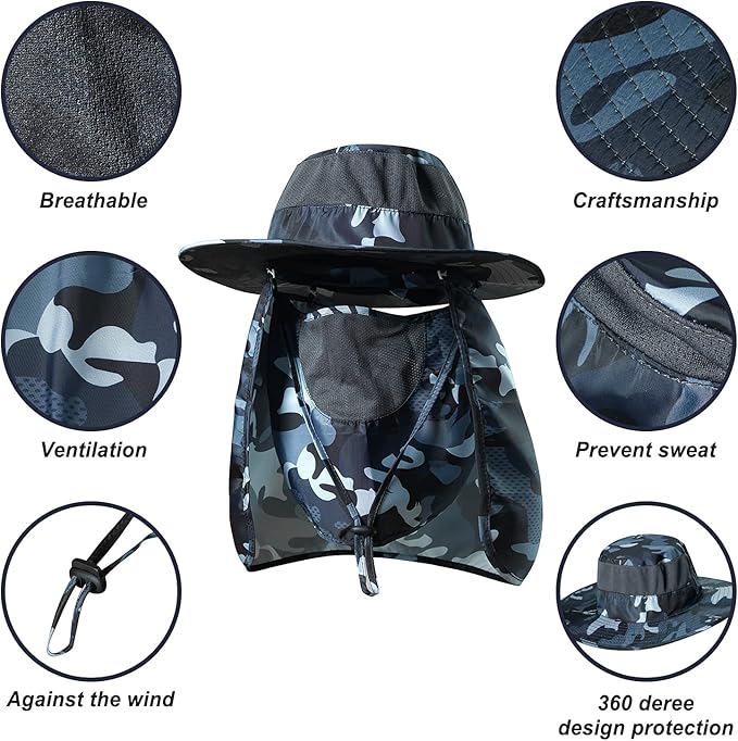 Fishing Hat,Sun Cap with UPF 50+ Sun Protection and Neck Flap,for Man and Women