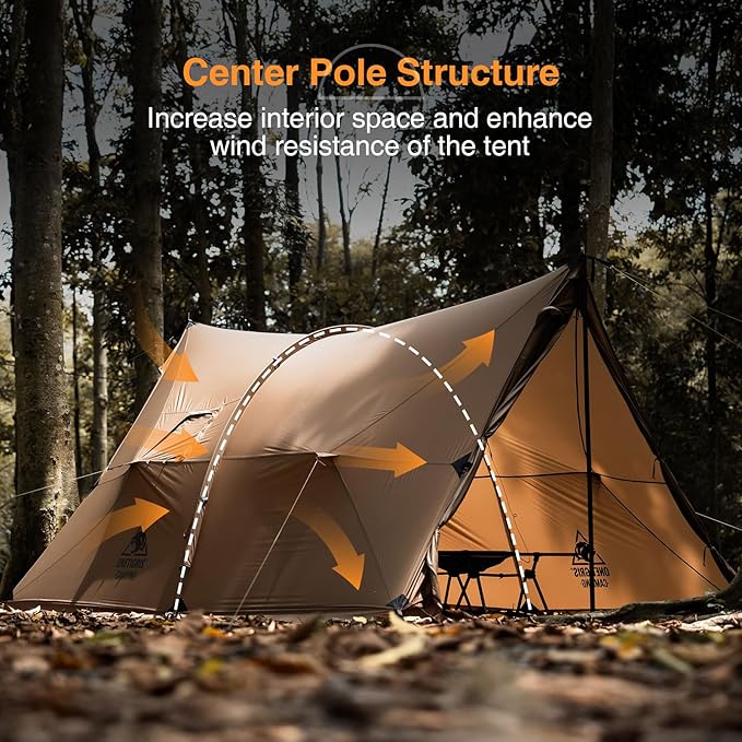 OneTigris ASH Canopy Hammock Hot Tent, Spacious Waterproof Windproof 4 Season Tent with Poles for Camping, Hiking, Bushcrafting, Survivalist, Car Trips