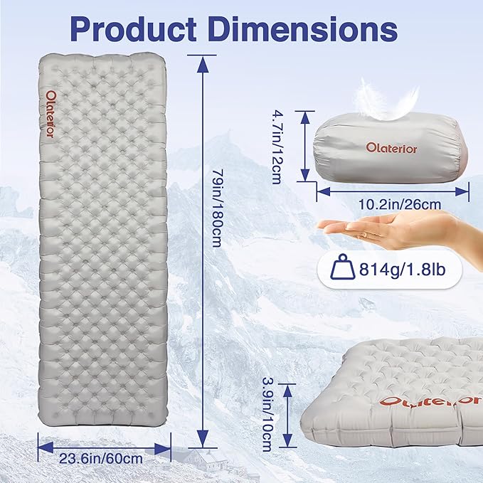 28oz Ultralight Sleeping Pad, 7.2 R Insulated Inflatable Sleeping Pad, Lightweight Sleeping Mat for Camping, Hiking, Backpacking, Climbing with Inflatable Bag, (70.9 × 23.6in) Regular