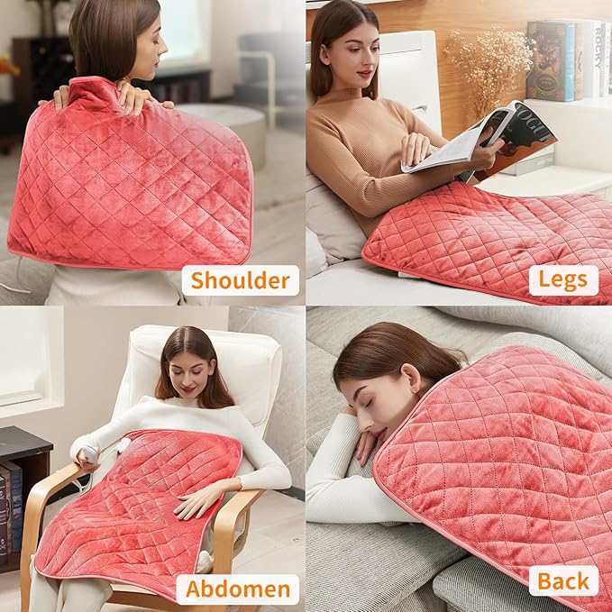 Electric Heating Pad for Pain Relief - 35"x20" King Size, Soft Velvet, Moist & Dry Heat, Adjustable Temperature, Auto Shut-Off, Machine Washable, Ideal for Back, Neck, Shoulder & Menstrual Cramps