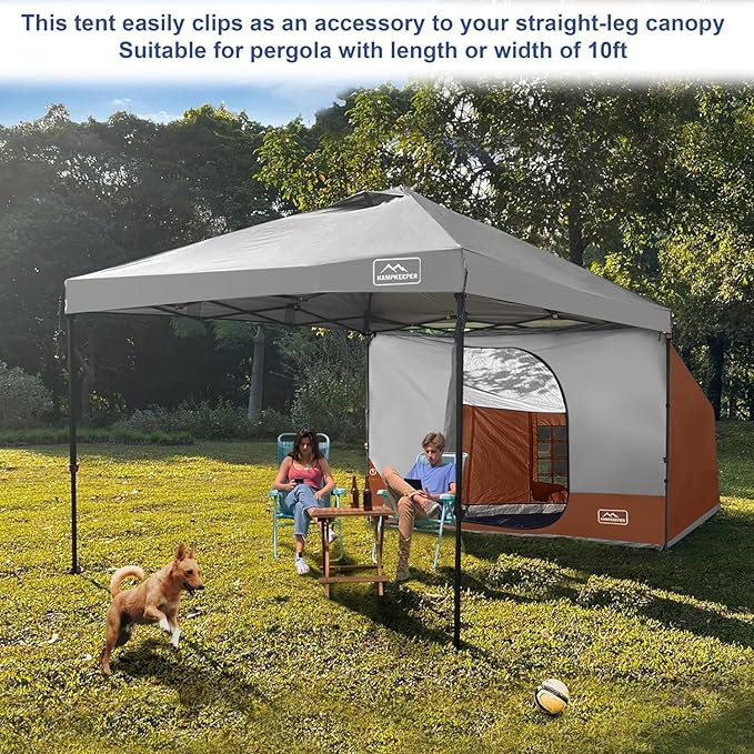 KAMPKEEPER Side Tent for 10 x 10 ft Pop Up Canopy, Easy Setup Gazebo Attachment, Camping Tent Orange (Canopy and Bracket NOT Included)