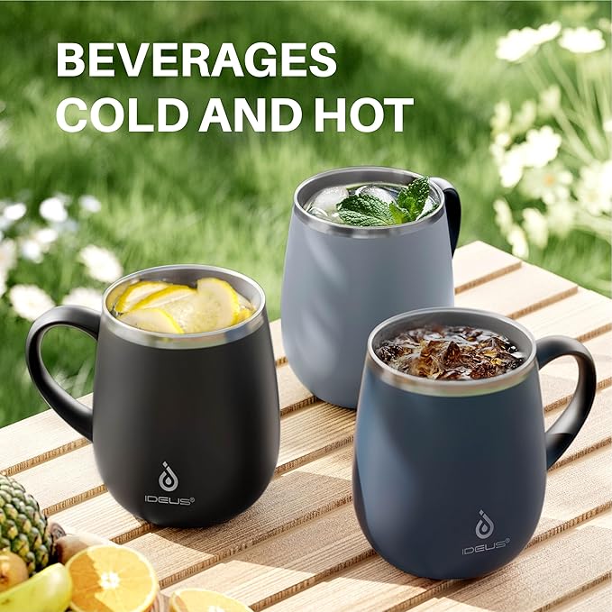 Ideus 16 oz (470 ml) Insulated Coffee Mug with Handle and Lid, Double Wall Stainless Steel Vacuum Thermal Coffee Mug, Travel Coffee Cup Thermal Cup for Home and Office (Ultimate Gray)