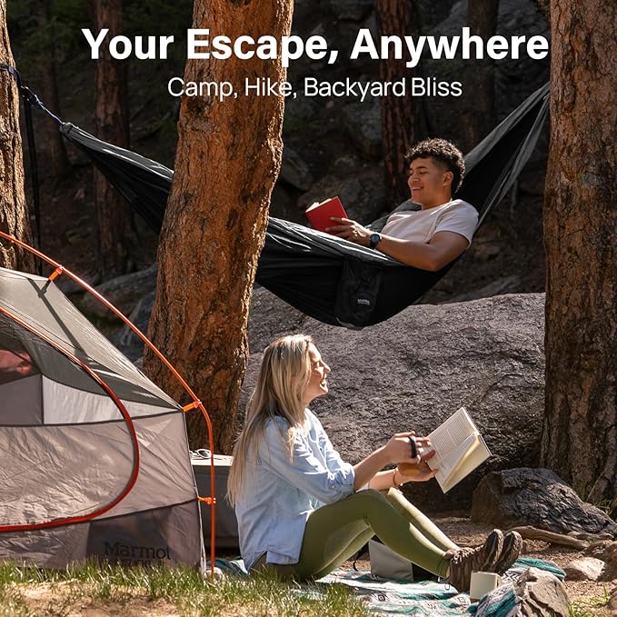 Kootek Camping Hammock, Portable Hammocks with Tree Straps & Attached Carry Bag, Camping Essentials Gear, Perfect for Outside Indoor Hiking Beach Backpack Travel