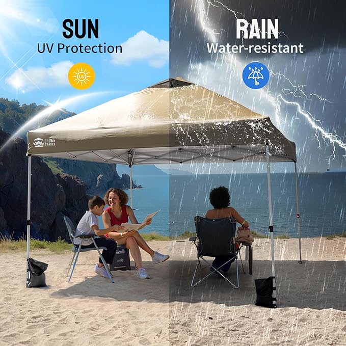 CROWN SHADES 10x10 Canopy Replacement Top - Only Compatible with Crown Shades RM100H Series, Silver Coated with Air Vent, Khaki (Top Only)