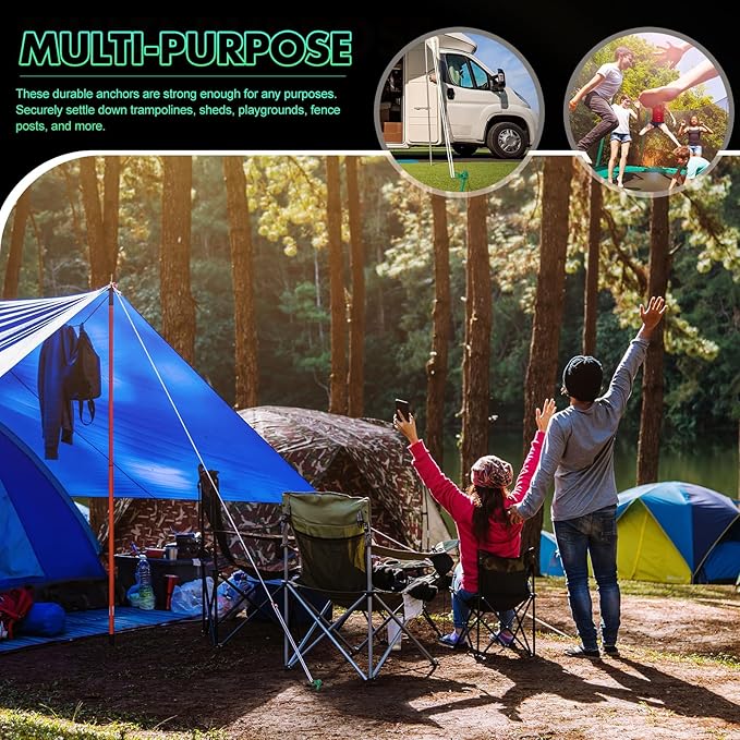 Hiboom Ground Anchor Screw Heavy Duty Earth Anchors Tent Stakes for High Wind with T Handle Hex Wrench Trampoline Hook Ground Stakes for Camping Canopies Car Ports Sheds