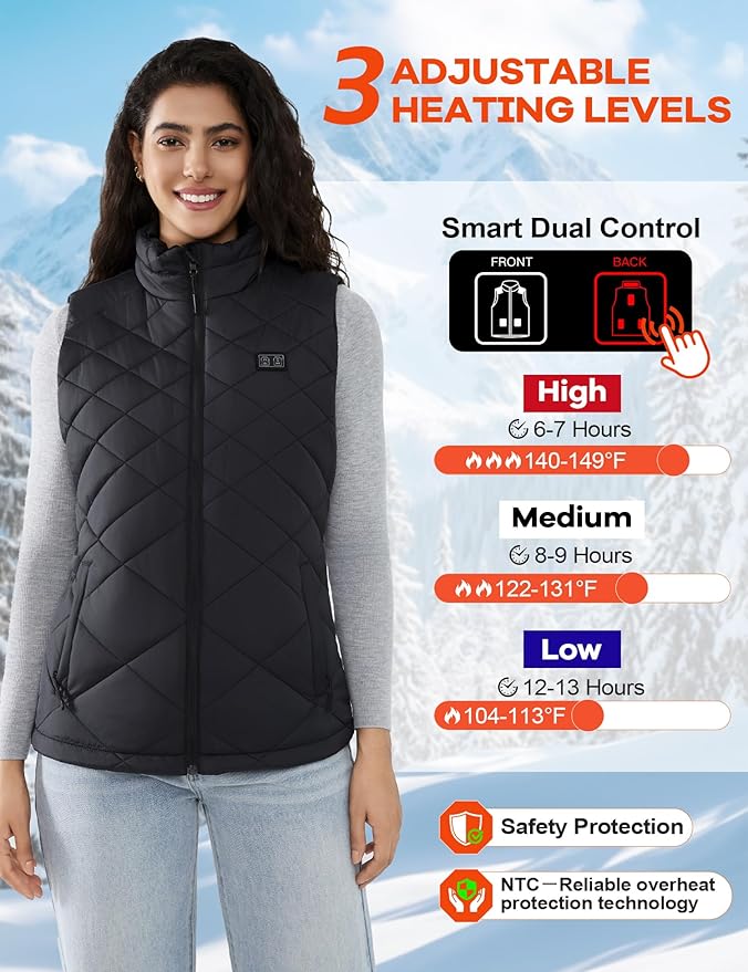 Heated Vest Women with 18400mAh 7.4V Battery Pack Included,Quilted Electric Warming Vest Women's Heated Vests