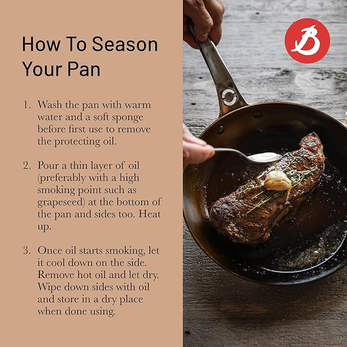 De Buyer MINERAL B Pro Carbon Steel Fry Pan - 9.5” Diameter, 6.9” Cooking Surface - Ideal for Searing, Sauteing & Reheating - PFAS, PFOA & PFOS Free - Made in France