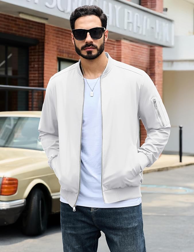 TACVASEN Mens Bomber Jacket Plaid Lined Casual Windbreaker Stylish Light Fall Spring Jackets Windproof Zip Up Coat
