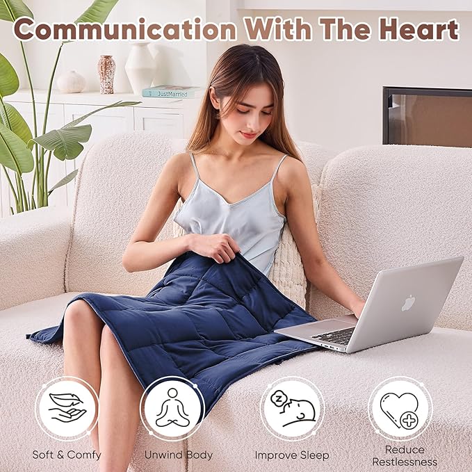 Weighted Lap Blanket for Adults 7lbs, 24"x29" Cooling Heavy Blanket, Portable Travel Weighted Blankets, Soft Small Blankets for Sleeping, Navy Blue