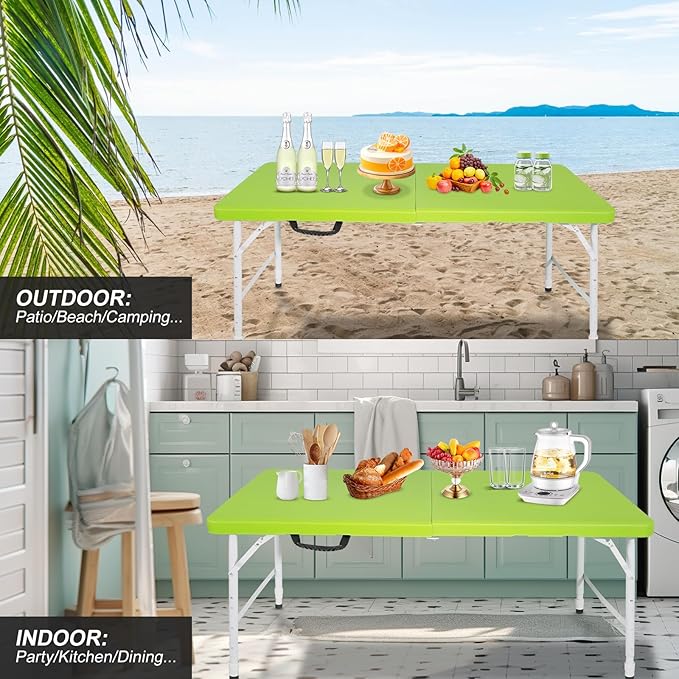 Portable Plastic Folding Table 4ft/6ft/8ft Heavy Duty White Black Picnic Dining Table Fold-in-Half for Camp Party Kitchen Indoor Outdoor