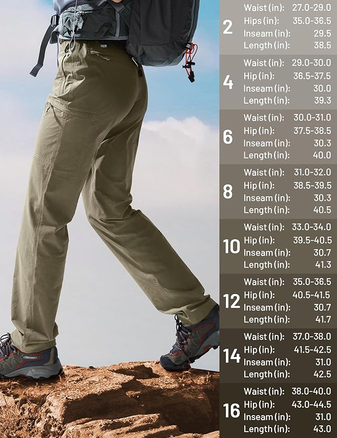 MIER Women's Quick Dry Cargo Pants Lightweight Tactical Hiking Pants with 6 Pockets, Stretchy and Water-Resistant