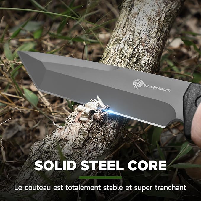 Fixed Blade Knife, Tanto Knife Fixed Blade with Sheath Tactical Sharp Full Tang Outdoor Survival, Versatile for Horizontal, Scout Carry and Vertical Carry