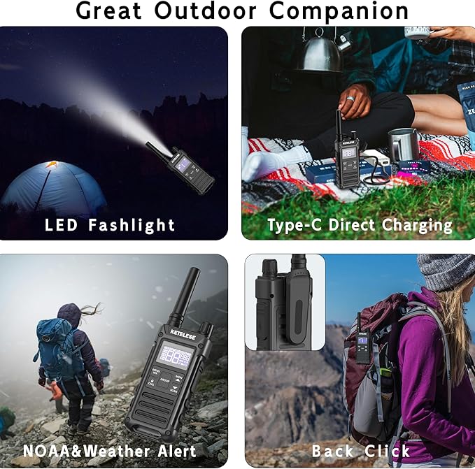 T3G IP67 Waterproof Walkie Talkies for Adults, Heavy Duty 2 Way Radios with Earpiece, Three Charging Options, GMRS Radio, USB, NOAA, VOX(2 Pack), Black/Grey