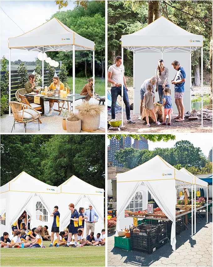 HOTEEL 6.6x6.6 Heavy Duty Pop Up Canopy Tent for Parties Event Wedding Commercial Instant Canopy with Carry Bag, Party Tent Waterproof UV 50+, Upgraded Thick Hexagonal Legs,White