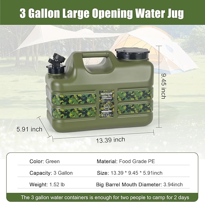 ASIEIT 3 Gallon/5 Gallon Water Jug with Spigot, Portable Water Tank BPA Free, Leak-Proof Water Containers for Camping Water Storage Containers for Emergency Outdoor Hiking Picnic, Green/Yellow/White