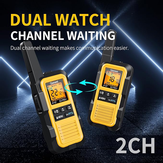 G2Pro+ IP67 Waterproof Floating Walkie Talkies with Double PTT, FM Radio, SOS & NOAA Weather Alerts, 2W Long Range Two-Way Radios for Adults, VOX Enabled, Rechargeable Lithium Battery (4 Pack)