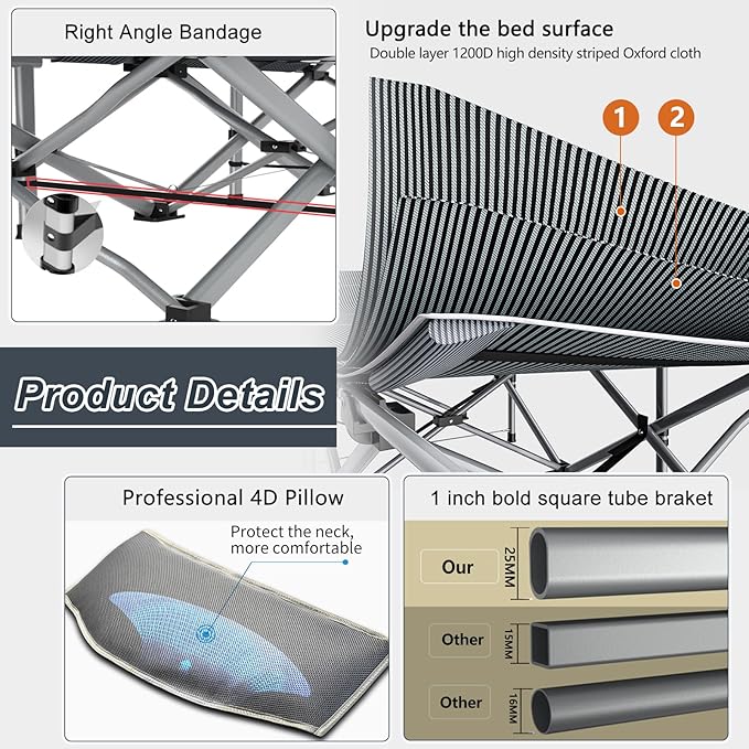 ABORON Folding Camping Cot for Adults, Double Layer 1200D, 500lb Capacity, Heavy Duty Guest Cot with Mat & Carrying Bag for Indoor & Outdoor Use
