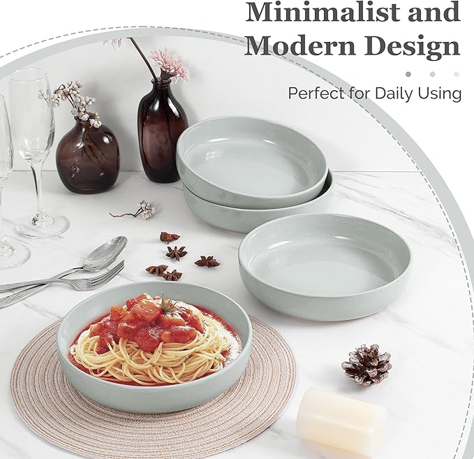 HaWare Pasta Bowls Set of 6, 33oz Large Salad Bowls for Home Kitchen, Ceramic Serving Plates for Soup, Cereal, Scratch-resistant Wide and Shallow Dinner Bowl, Microwave & Dishwasher Safe, Misty Grey