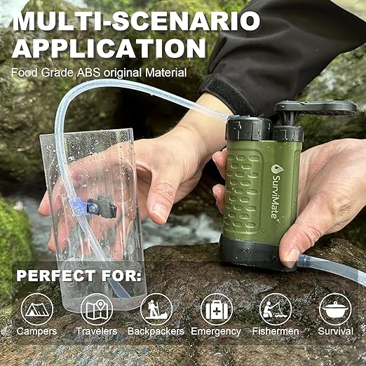 SurviMate Water Purifier Survival Pump,Replacement Cartridge,0.01 Micron 5-Stage Water Purifier System,Hand Pump Water Filter Portable Outdoor Emergency,Camping, Hiking, Backpacking