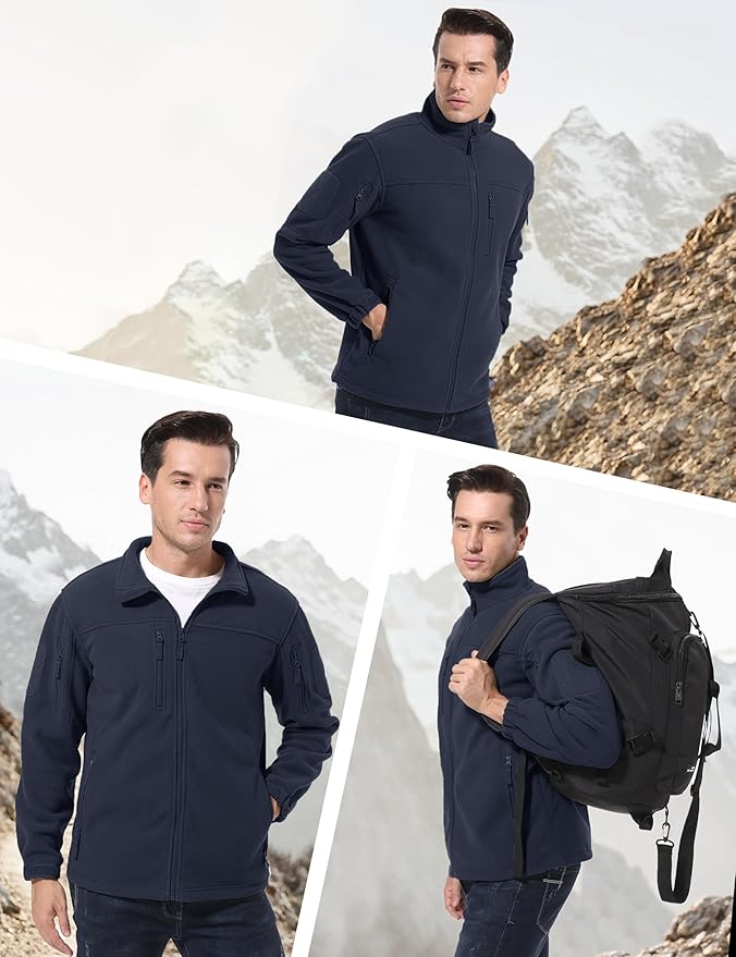 CRYSULLY Men's Fleece Jacket Tactical Full-Zip Winter Coat Jackets Multi Pockets