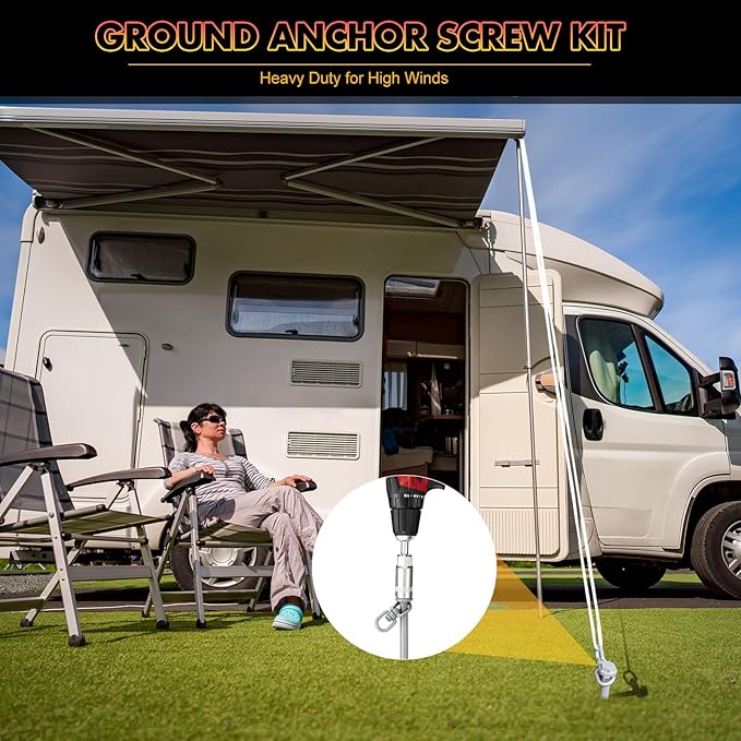 Hiboom Ground Anchor Screw Heavy Duty Earth Anchors Tent Stakes for High Wind with T Handle Hex Wrench Trampoline Hook Ground Stakes for Camping Canopies Car Ports Sheds