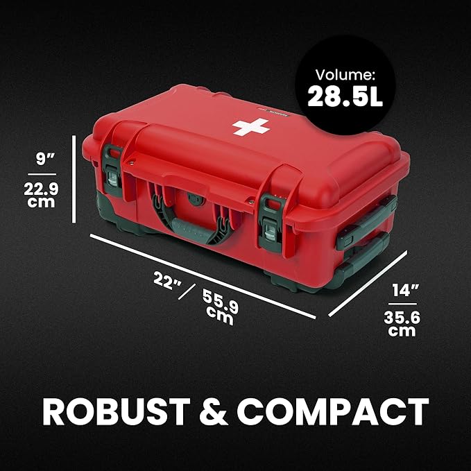 NANUK 935 Wheeled Waterproof First Aid Box Empty – Durable, Medical First Aid Organizer Case, IP67-Rated, Dustproof, Impact-Resistant, and Floats (22” x 14” x 9”) – Red