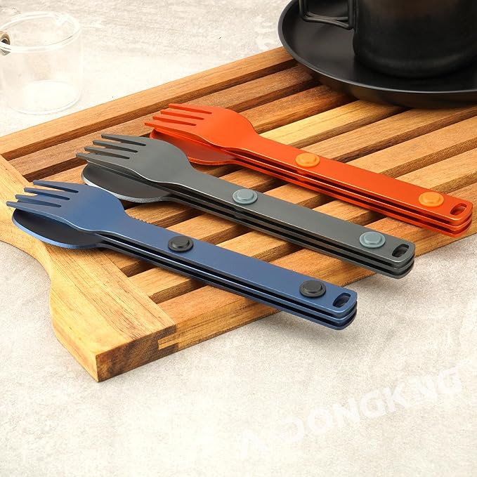Magnetic Camping Cutlery Set, Flatware Utensils Set, Knife, Fork & Spoon, Travel Utensils for Camping, Cooking, and Outdoor Dining, 3-Pack, Orange