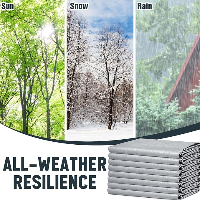 12 Pack 6 x 8 ft 5.5 Mil Large Tarps Heavy Duty Waterproof Tarp Multi Purpose Tent Cover for Home Boats Cars Camping Patio Furniture Roof Emergency Rain Protective Cover, Silver